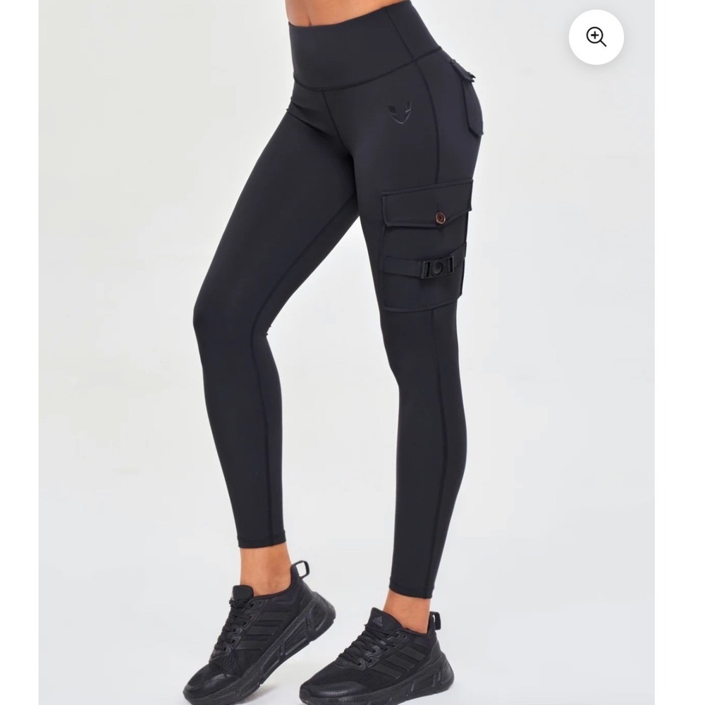 Firmabs Black Cargo Leggings High Waist Pocket Butt Lift Athleisure Women XS